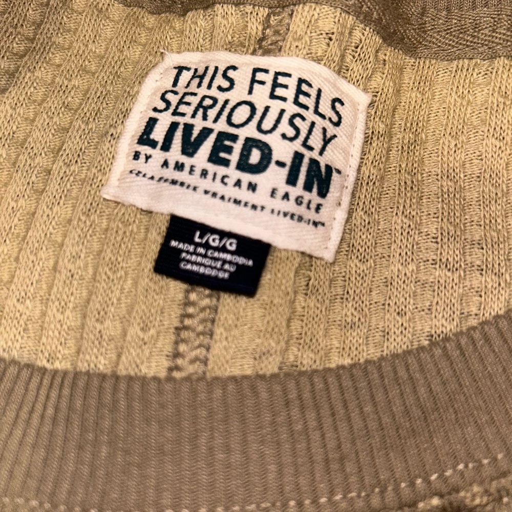 Women’s Camo Waffle-Knit Crewneck Shirt - Olive/Tan American Eagle Large - Picture 3 of 3